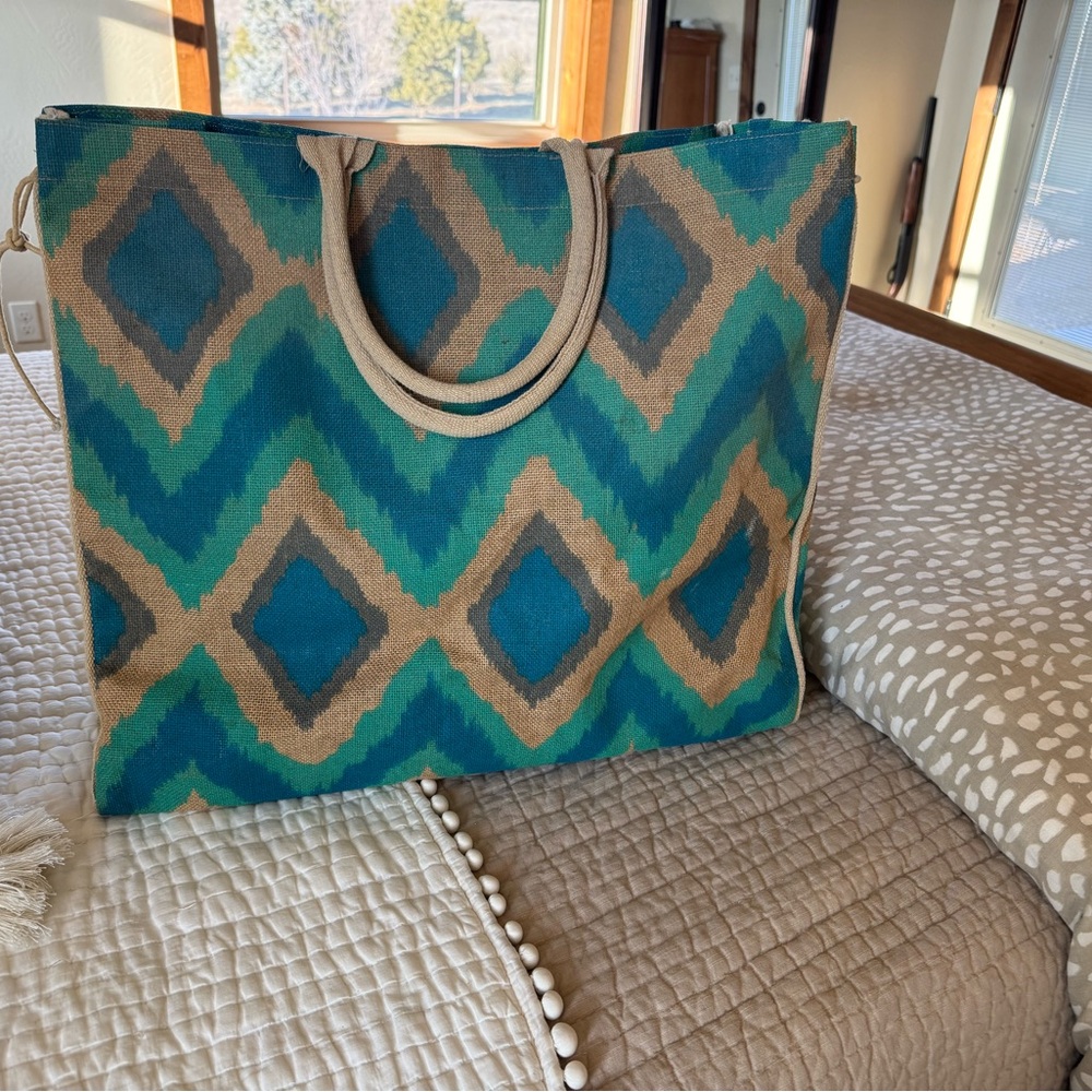 Stylish Blue and Tan Tote Bag